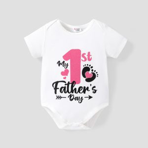 Father's day Baby Girl/Boy Letter & Number Print Romper - Pink / 12-18 Months