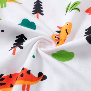 100% Cotton Baby Boy Allover Cartoon Dinosaur Print Short-sleeve Romper - White / 12-18 Months