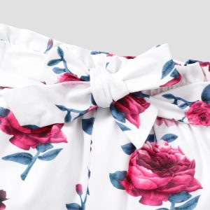 100% Cotton 3pcs Floral Print Short-sleeve Baby Set - Green / 6-9 Months