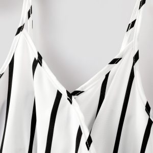 Kid Girl Stripe Surplice Neck Belted Cami Jumpsuits - Black / 4-5 Years