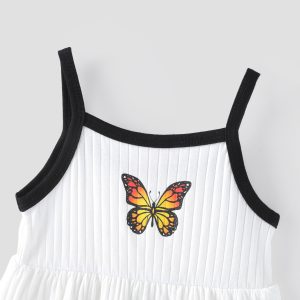 Baby Girl 95% Cotton Butterfly Print Ribbed Cami Dress - White / 18-24 Months
