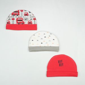 CAP L PK 3 RED BUS - New Born