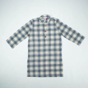 KURTA CHECK BLUE & BEIGE TODDLER - 3-4 Years