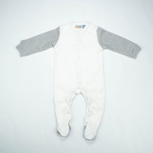 ROMPER WHITE SLEEVES STRIP INFANT - New Born