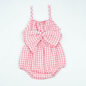 BODYSUIT FRONT BOW PINK CHECK INFANT - 0-3 Months