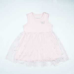 FROCK SLEVELESS WITH NET PINK INFANT - 0-3 Months