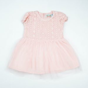FROCK PUFF SLEEVE NET PINK INFANT - 0-3 Months
