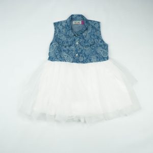 FROCK DENIM WITH BLUE NET TODDLER - 3-4 Years