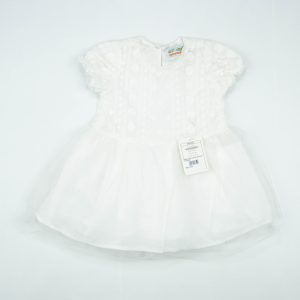 FROCK PUFF SLEEVE NET WHITE INFANT - 0-3 Months