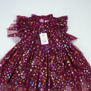FROCK NET BUTTERFLY SLEEVES MAHROON TODDLER - 3-4 Years
