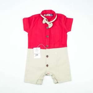 BODYSUIT FANCY WITH PLEATS & BOW RED INFANT