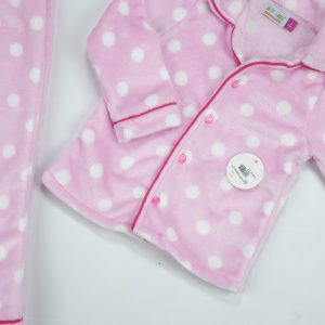 NIGHT SUIT FLEECES PINK POLKA - 6-12 Months