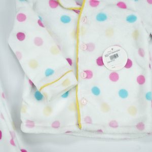 NIGHT SUIT FLEECES WHITE POLKA - 3-6 Months