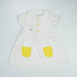 FROCK FRONT BUTTON YELLOW HEART INFANT - 12-18 Months
