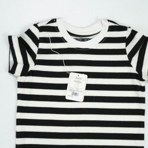 T SHIRT WHITE BLACK STRIPES TODDLER - 6-7 Years