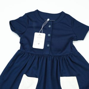 FROCK FRONT BUTTON NAVY INFANT - 12-18 Months