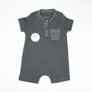 BODYSUIT STIPES COLLAR CHARCOAL INFANT - New Born