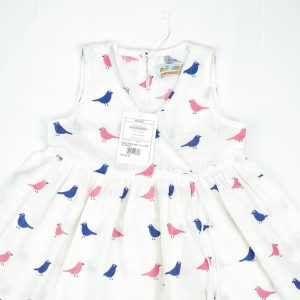FROCK MOCK NECK MULTI BIRDS INFANT - 0-3 Months