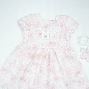 Frock Jacquard Puff Sleeve Pink Infant