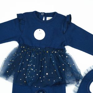 ROMPER NET RUFFLE WITH BIB NAVY INFANT - 3-6 Months
