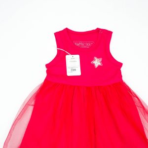 FROCK SLEVELESS WITH NET S.PINK INFANT - 0-3 Months