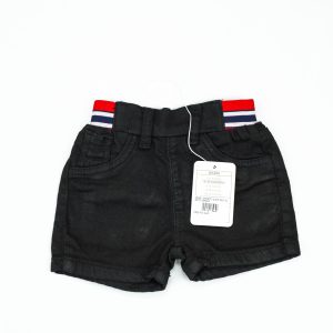 DENIM SHORTS BLACK RED ELASTIC INFANT - 0-3 Months