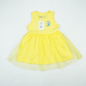FROCK SLEVELESS WITH NET YELLOW INFANT - 0-3 Months