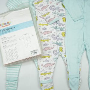 SLEEP SUIT PK3 6-12M B.BLUE DINO WORLD - New Born