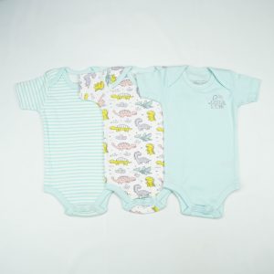BODY SUIT PK3 6-12M B.BLUE DINO WORLD - New Born