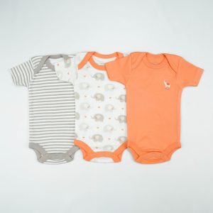 BODY SUIT PK3 NB PEACH ELEPHANT - New Born