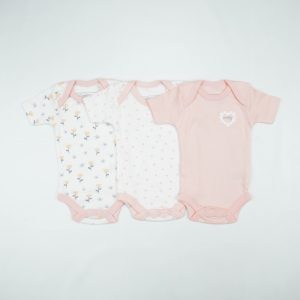 BODY SUIT PK3 NB LT PINK BLOSSOM - New Born