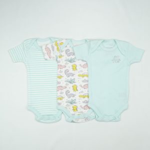 BODY SUIT PK3 0-3M B.BLUE DINO WORLD - New Born