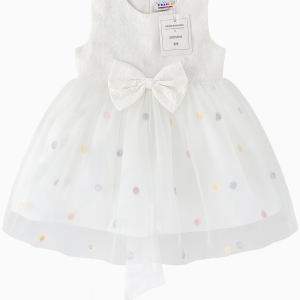 Frock Bow Style White Multi Flower Infant - 6-12 Months